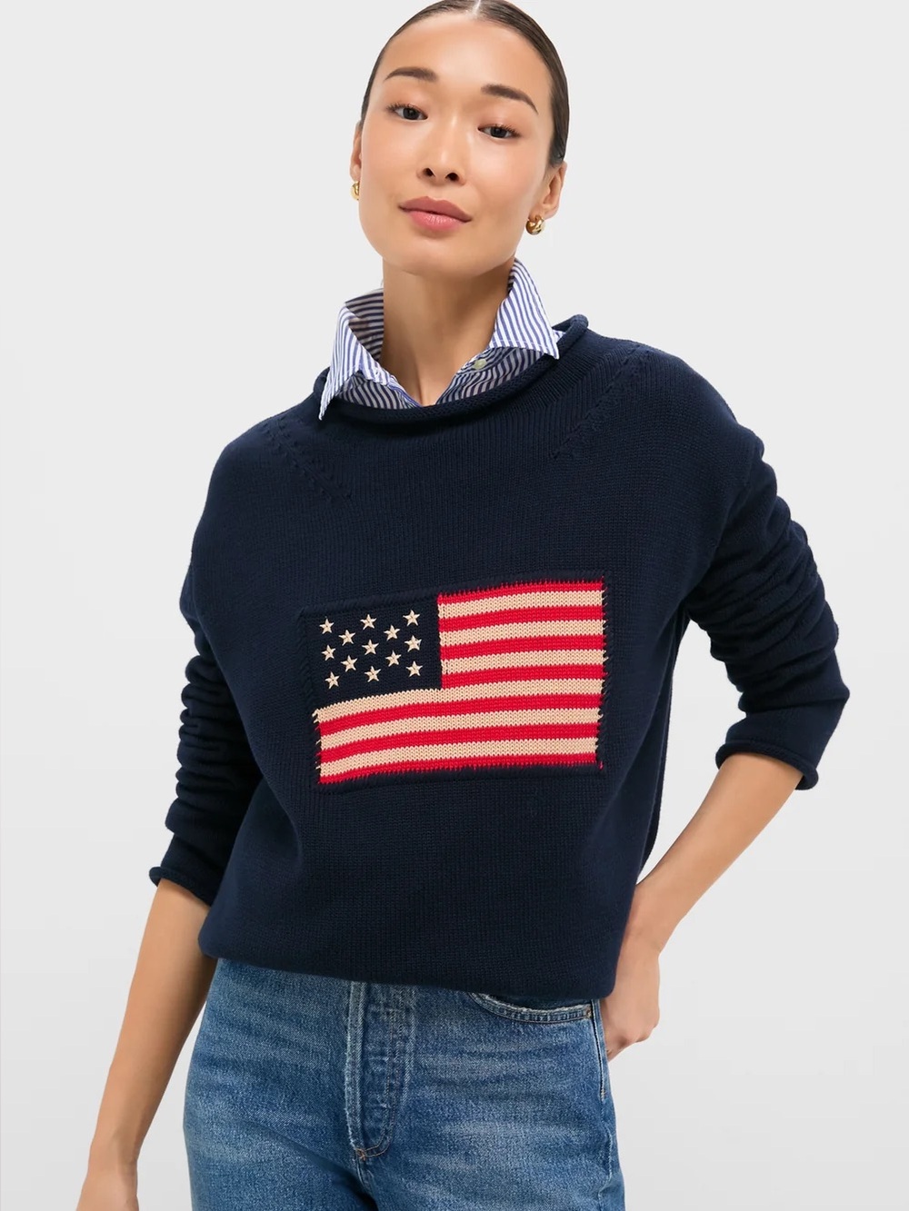 Tuckernuck Navy Cotton Rollneck Americana Flag Sweater XXL
